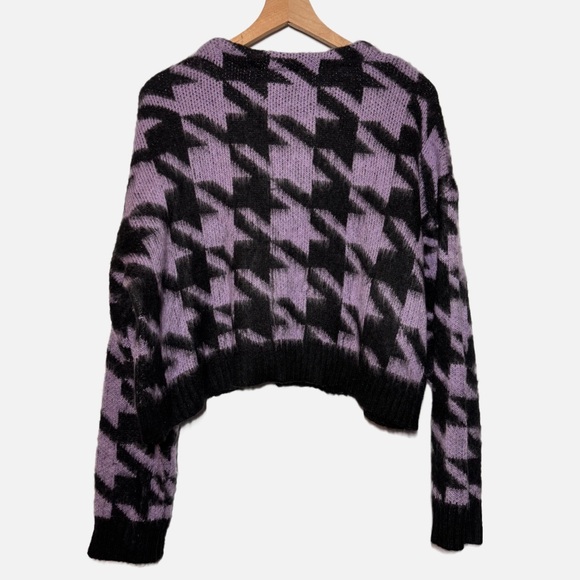 The Ragged Priest purple black houndstooth V neck button cardigan oversized S - Picture 3 of 13